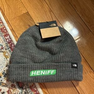 Gray men’s north face, circular rib, beanie, Heniff